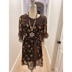 Lauren Conrad Smocked Dress – Size XS Brown and pink print